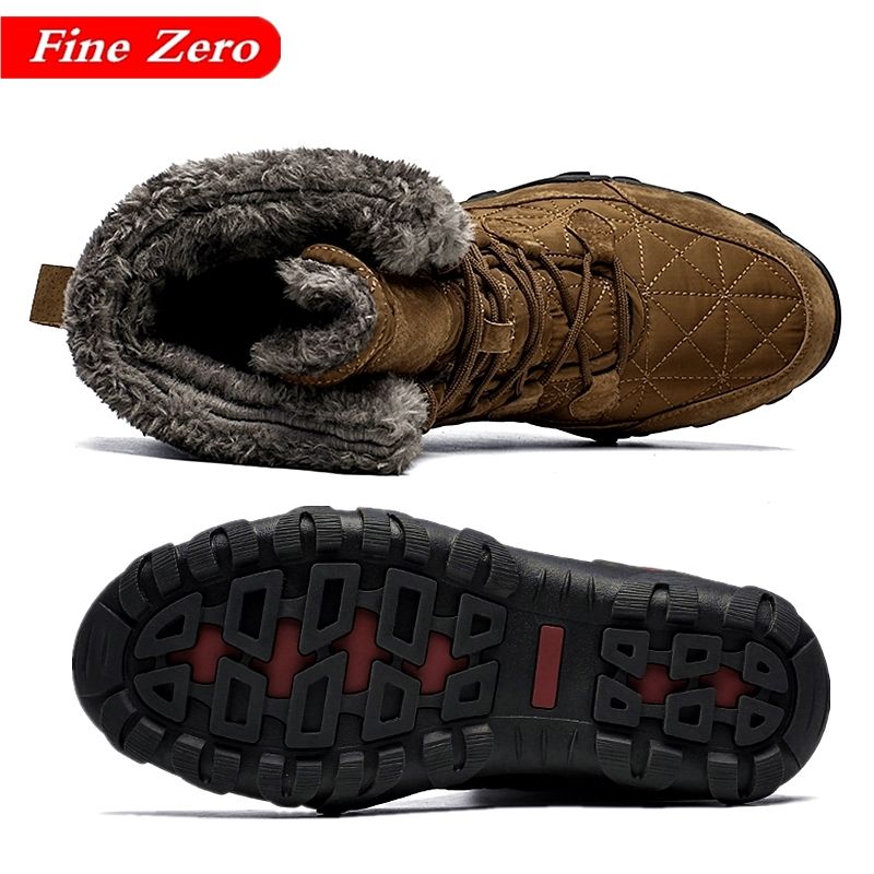 Winter With Fur Snow Boots For Men Sneakers Male Shoes Adult Casual Quality Waterproof Ankle -30 Degree Celsius Warm Boots-Army Green