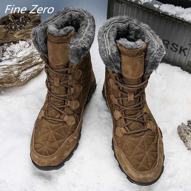 Winter With Fur Snow Boots For Men Sneakers Male Shoes Adult Casual Quality Waterproof Ankle -30 Degree Celsius Warm Boots-Army Green