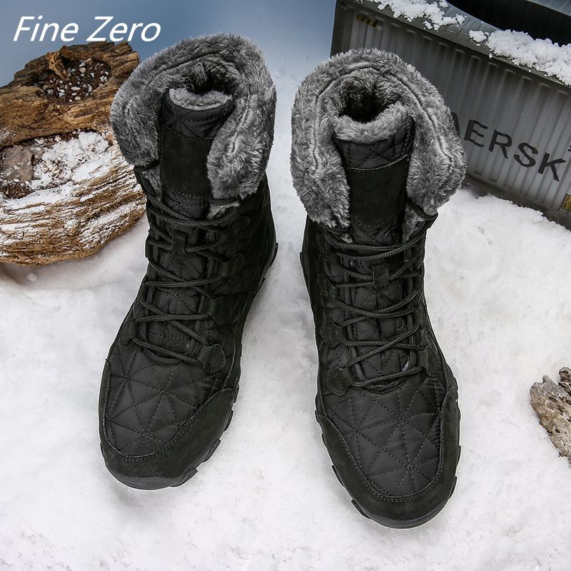 Winter With Fur Snow Boots For Men Sneakers Male Shoes Adult Casual Quality Waterproof Ankle -30 Degree Celsius Warm Boots-Army Green