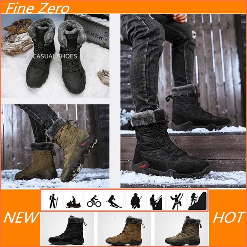 Winter With Fur Snow Boots For Men Sneakers Male Shoes Adult Casual Quality Waterproof Ankle -30 Degree Celsius Warm Boots-Army Green