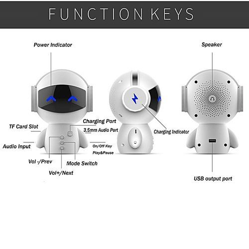 Mini Portable Robot Smart Blueototh Speaker With BT CSR 3.0 Plus Bass Music Calls Handsfree TF MP3 AUX With Charging Function-White HT-S