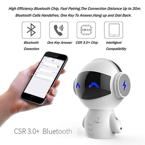 Mini Portable Robot Smart Blueototh Speaker With BT CSR 3.0 Plus Bass Music Calls Handsfree TF MP3 AUX With Charging Function-White HT-S