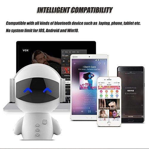 Mini Portable Robot Smart Blueototh Speaker With BT CSR 3.0 Plus Bass Music Calls Handsfree TF MP3 AUX With Charging Function-White HT-S