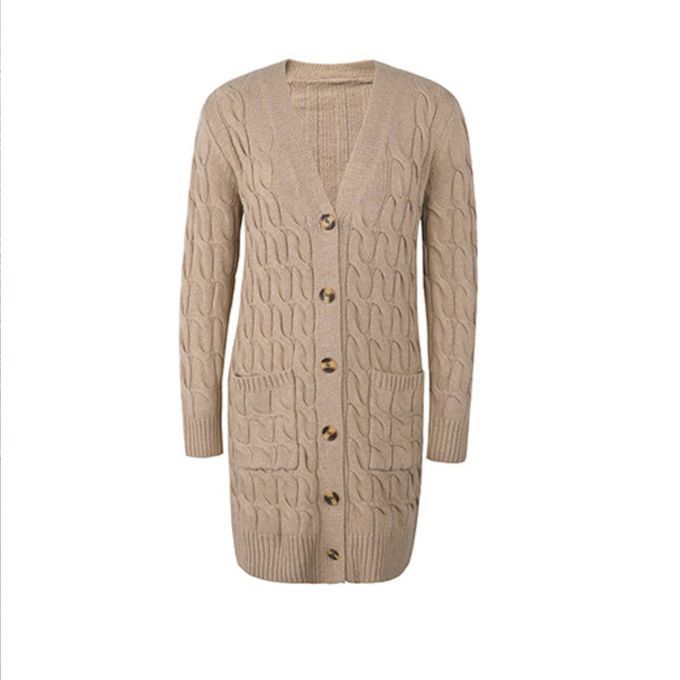 Women Sweater Knit Long Sleeves Cardigan Open Front Sweater Khaki S