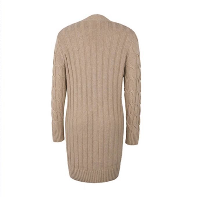 Women Sweater Knit Long Sleeves Cardigan Open Front Sweater Khaki S
