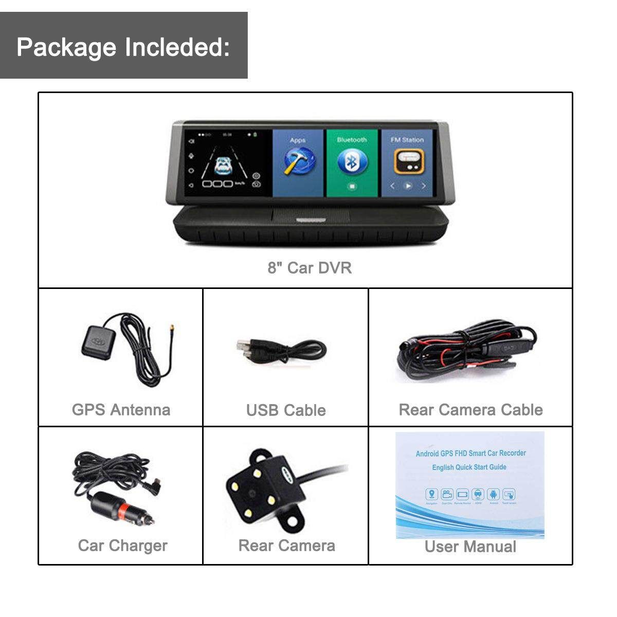 8'' 4G HD 1080P Dual Lens Auto Kamera Navigation DVR Recorder Wifi GPS Dashcam