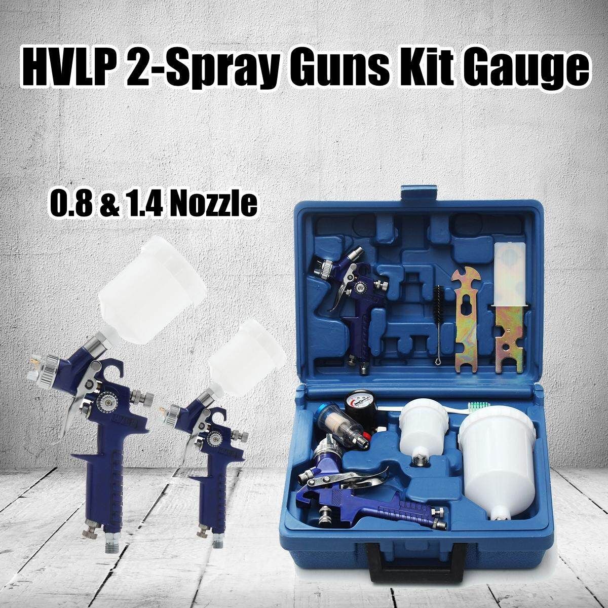 HVLP 0.8mm+1.4mm 2-Spray Set Nozzle Paint Primer Kit Air Gravity Feed
