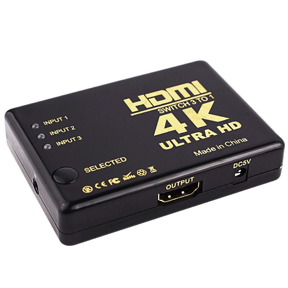 Ultra HD 4K x 2K HDMI Switch 3x1 3 Port Switcher Selector 3D 1080p w/ IR Remote