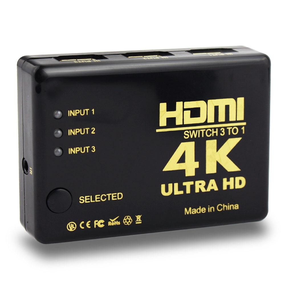 Ultra HD 4K x 2K HDMI Switch 3x1 3 Port Switcher Selector 3D 1080p w/ IR Remote
