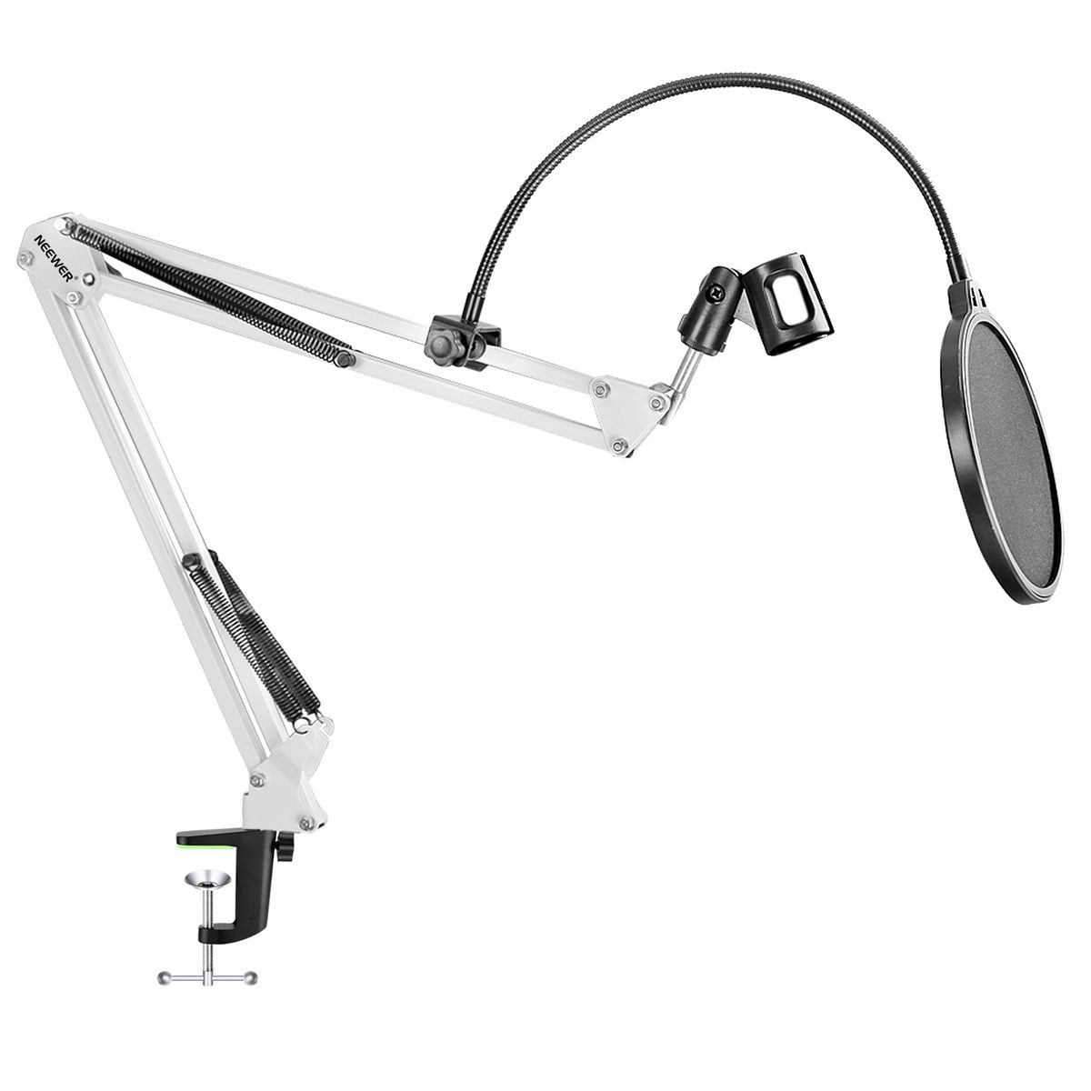 Desktop Microphone Suspension Boom Scissor Arm Stand With Microphone Clip Holder, Table Mounting Clamp And Pop Filter Windscreen Mask Shield Kit For Studio Broadcasting,Singing,Recording(White)