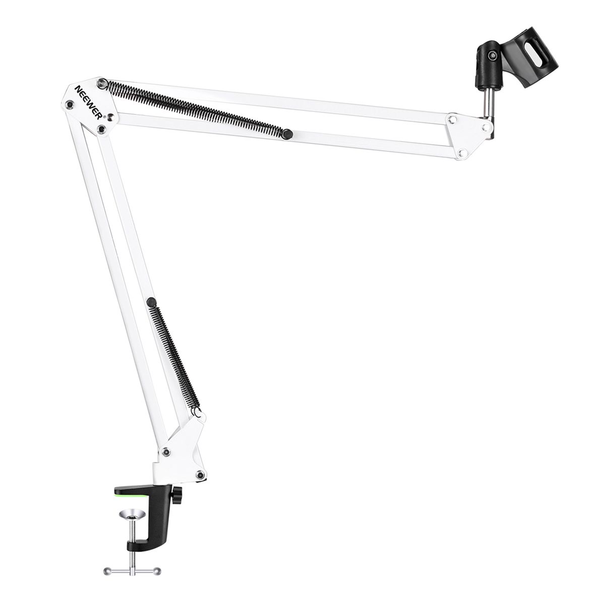 Desktop Microphone Suspension Boom Scissor Arm Stand With Microphone Clip Holder, Table Mounting Clamp And Pop Filter Windscreen Mask Shield Kit For Studio Broadcasting,Singing,Recording(White)