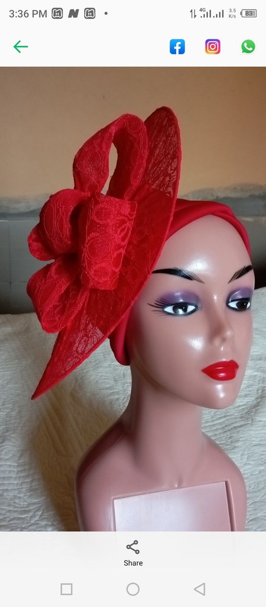 Ladies Cap With Fascinator - Red