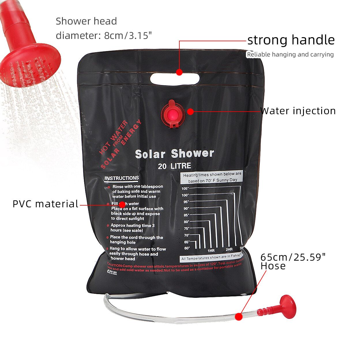 20L Portable Solar Energy Heated Shower Water Heater Bathing Outdoor Camping