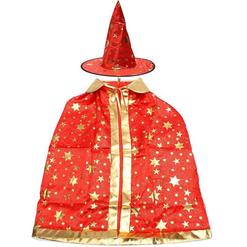 Boys Girls Kids Children Wizard Magician Fancy Dress Book Week Halloween Costume Black Red (red)