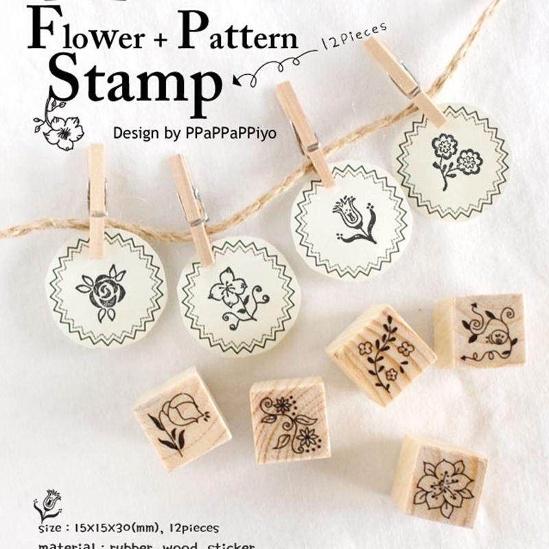 12pcs Creative Cute Cartoon Wooden Seal D.I.Y. Photo Album Stamp Pattern Decoration Group Stationery Gift Antique White