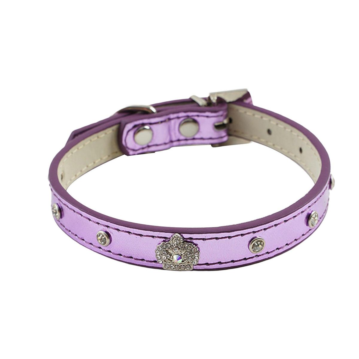 Pet Collar Pet Dog Crown Rhinestone Necklace Collar Purple