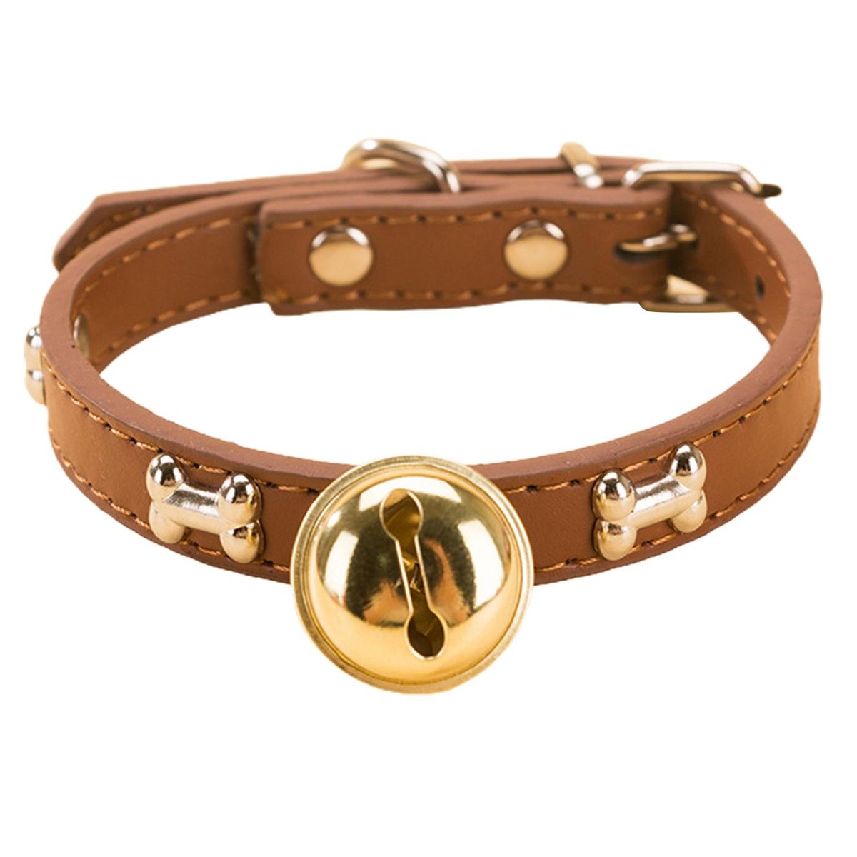 Pet Neck Circle Bone Patterns Pet Cat Dog Bell Collar Brown