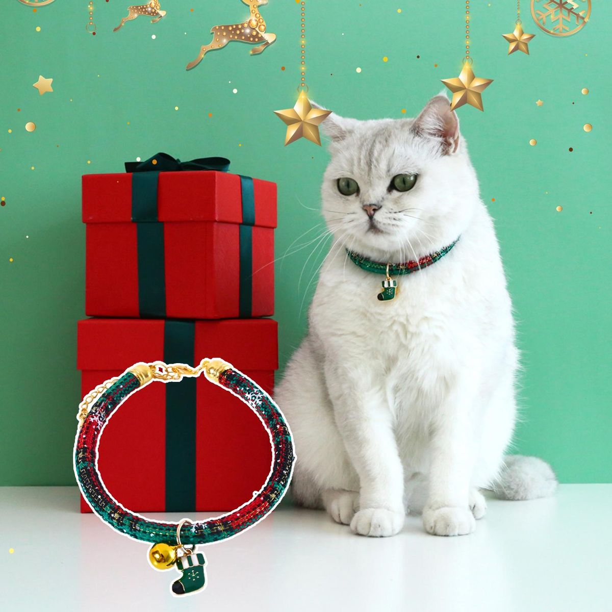 Puppy Collar Pet Dog Cat Collar with Mini Bell Cartoon Pendant Green