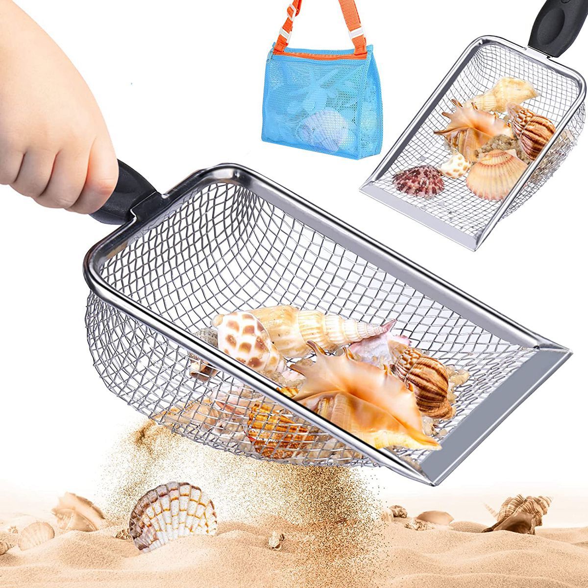 Beach Mesh Shovel with Mesh Beach Bag for Filter Sand, Kids