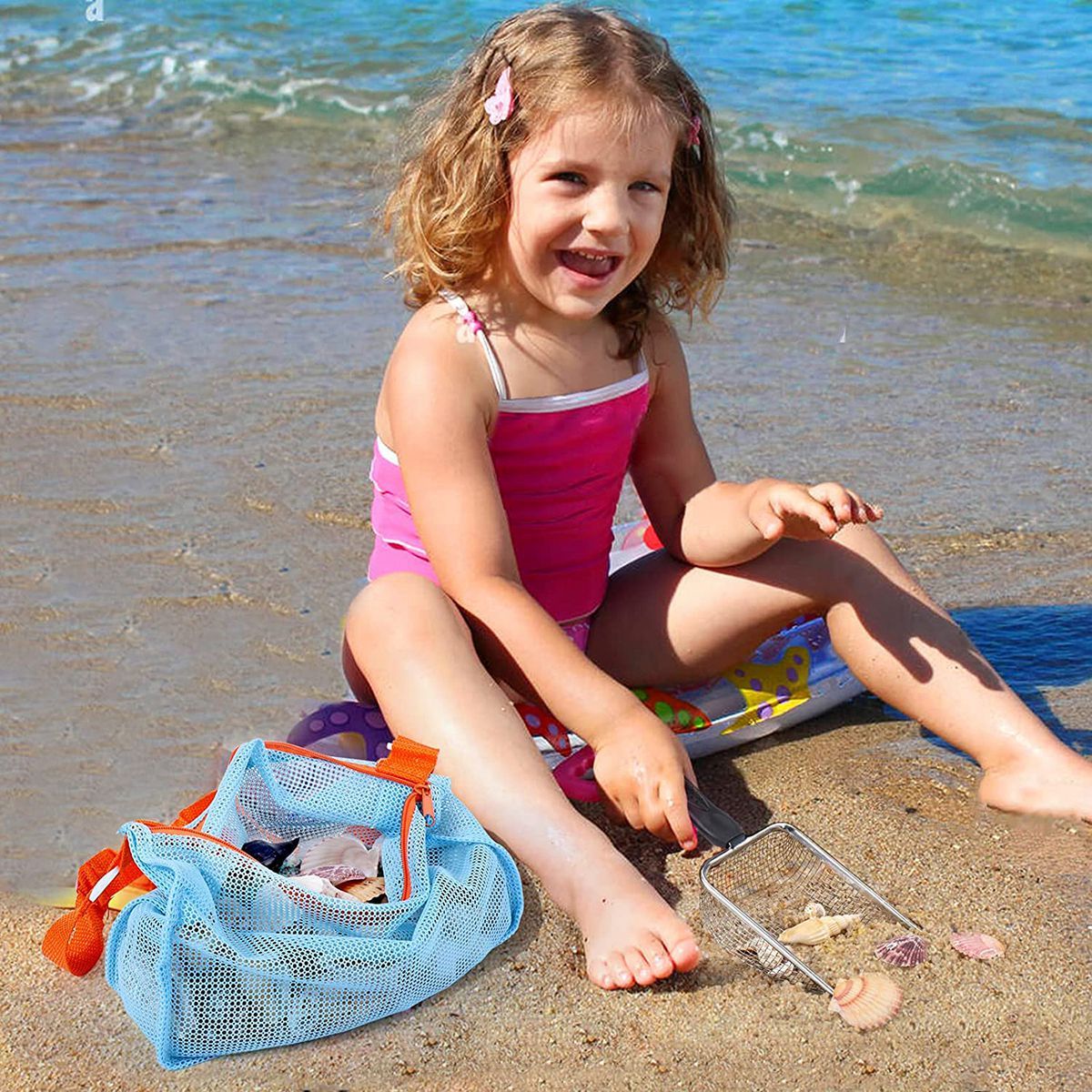 Beach Mesh Shovel with Mesh Beach Bag for Filter Sand, Kids