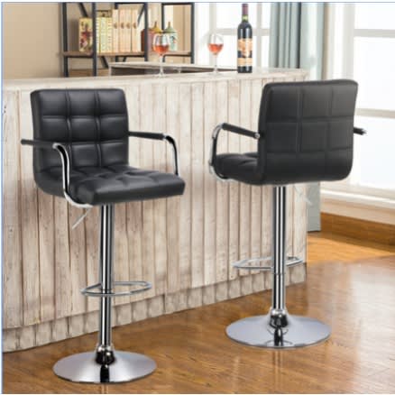 Bar Stools Set Of 2 Black Adjustable Counter Stool Lab Swivel Gas Lift Stools