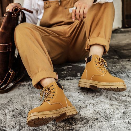 Motorcycle Boots Men High-top Shoes Fashion Trend All-match Leather Martin Boots For Man Outdoor Casual Work Shoes Lace-Up Male Winter Ankle Boots Brown