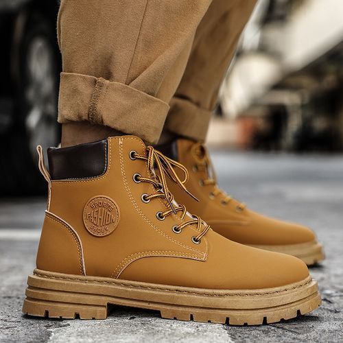 Motorcycle Boots Men High-top Shoes Fashion Trend All-match Leather Martin Boots For Man Outdoor Casual Work Shoes Lace-Up Male Winter Ankle Boots Brown