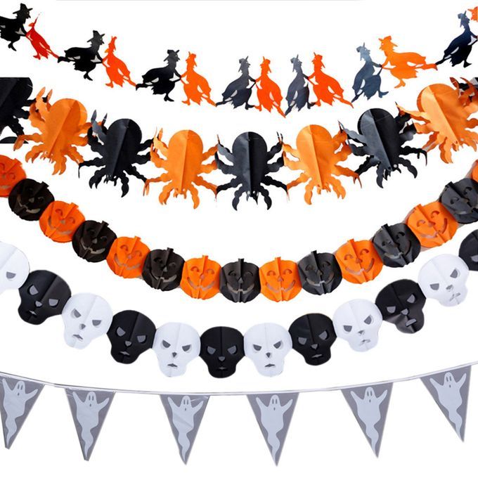 Awesome Pumpkin Witch Ghost Spider Skeleton Head Paper Garla