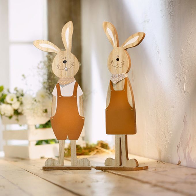 Christmas Wood Figurine Festival Easter Rabbit Shape Statue