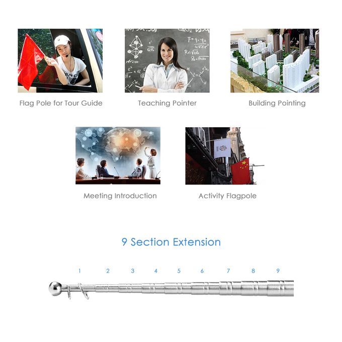 2 Meters Outdoor Stainless Steel Telescopic Flag Pole For T