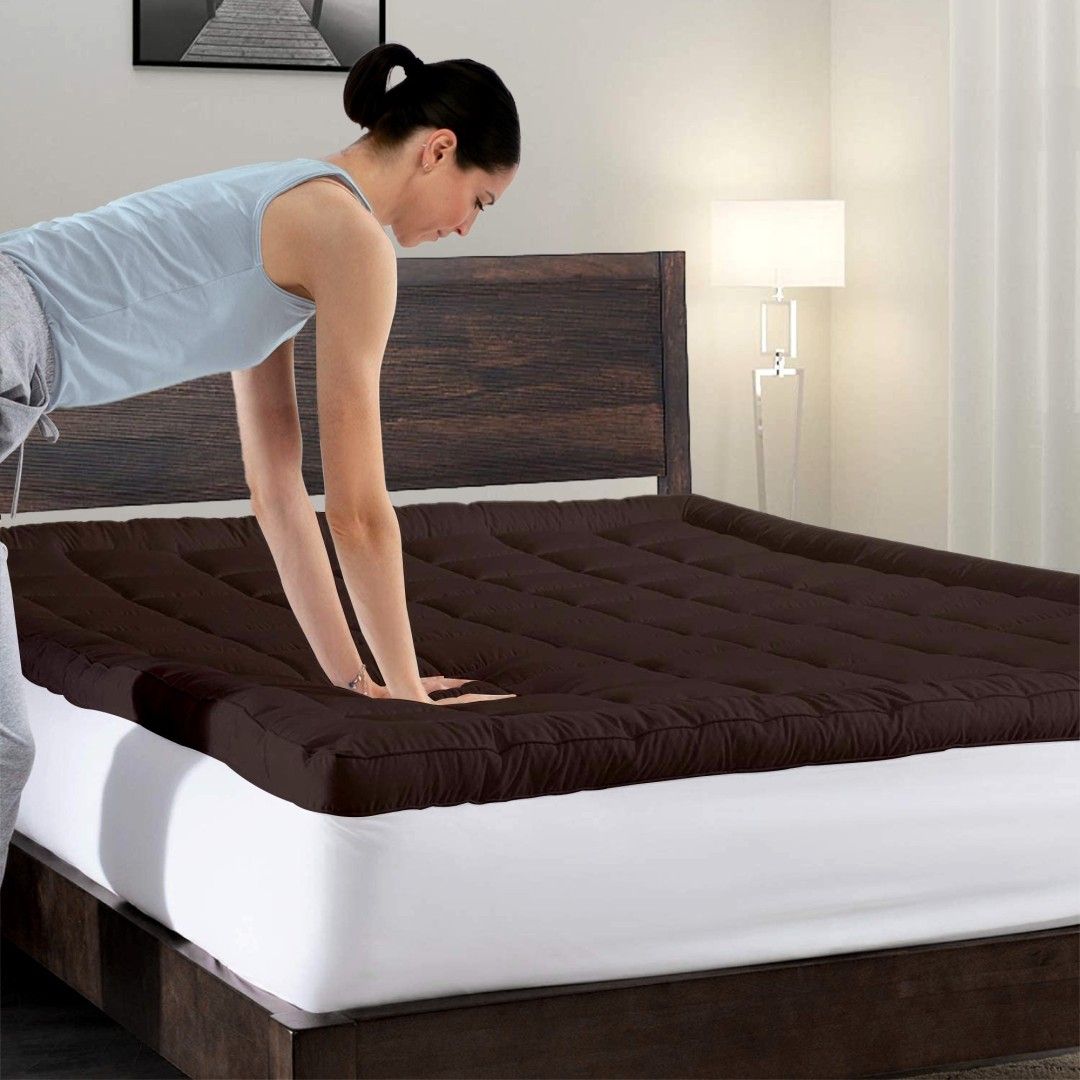 Fluffy, Quality 6cm Super Thick, Mattress Topper- Brown
