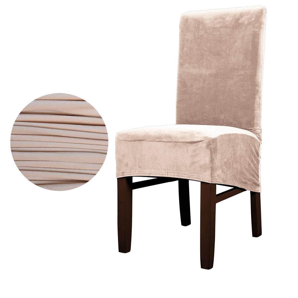 1/4Pcs Stretch Dining Chair Cover Seat Slipcover Plush Protector For Banquet Restaurant Wedding Beige
