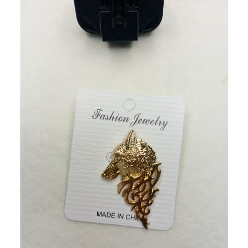 Wolf Head Brooch With Free Pouch - Gold