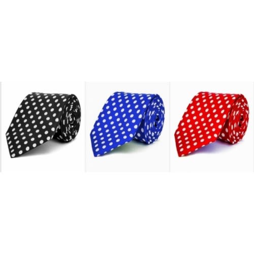 Dotted Long Ties  - Black , Blue And Red -Set Of 3