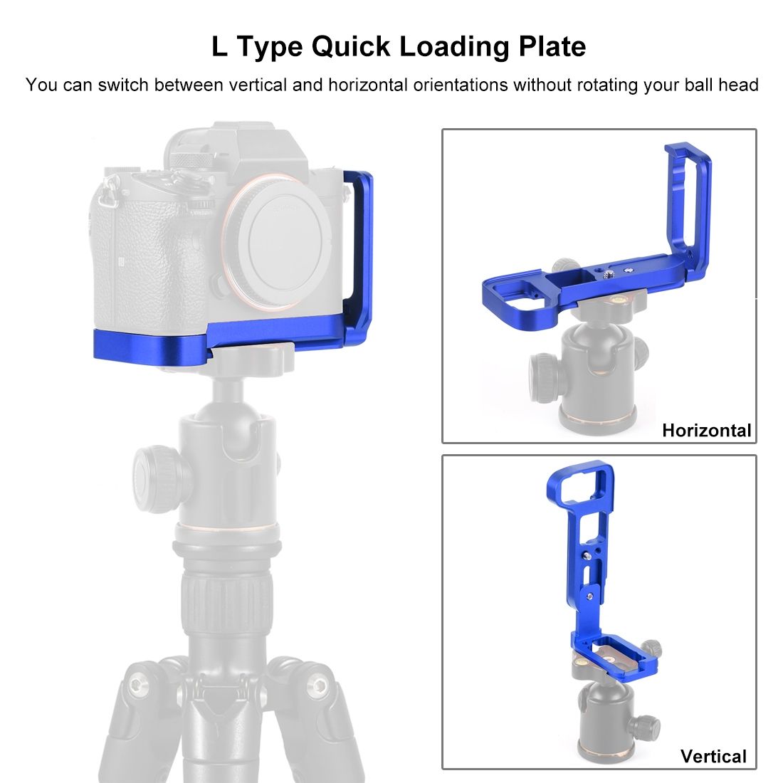 1/4 Inch Vertical Shoot Quick Release L Plate Bracket Base Holder For Sony A9 (ILCE-9) / A7 III/ A7R III(Blue)