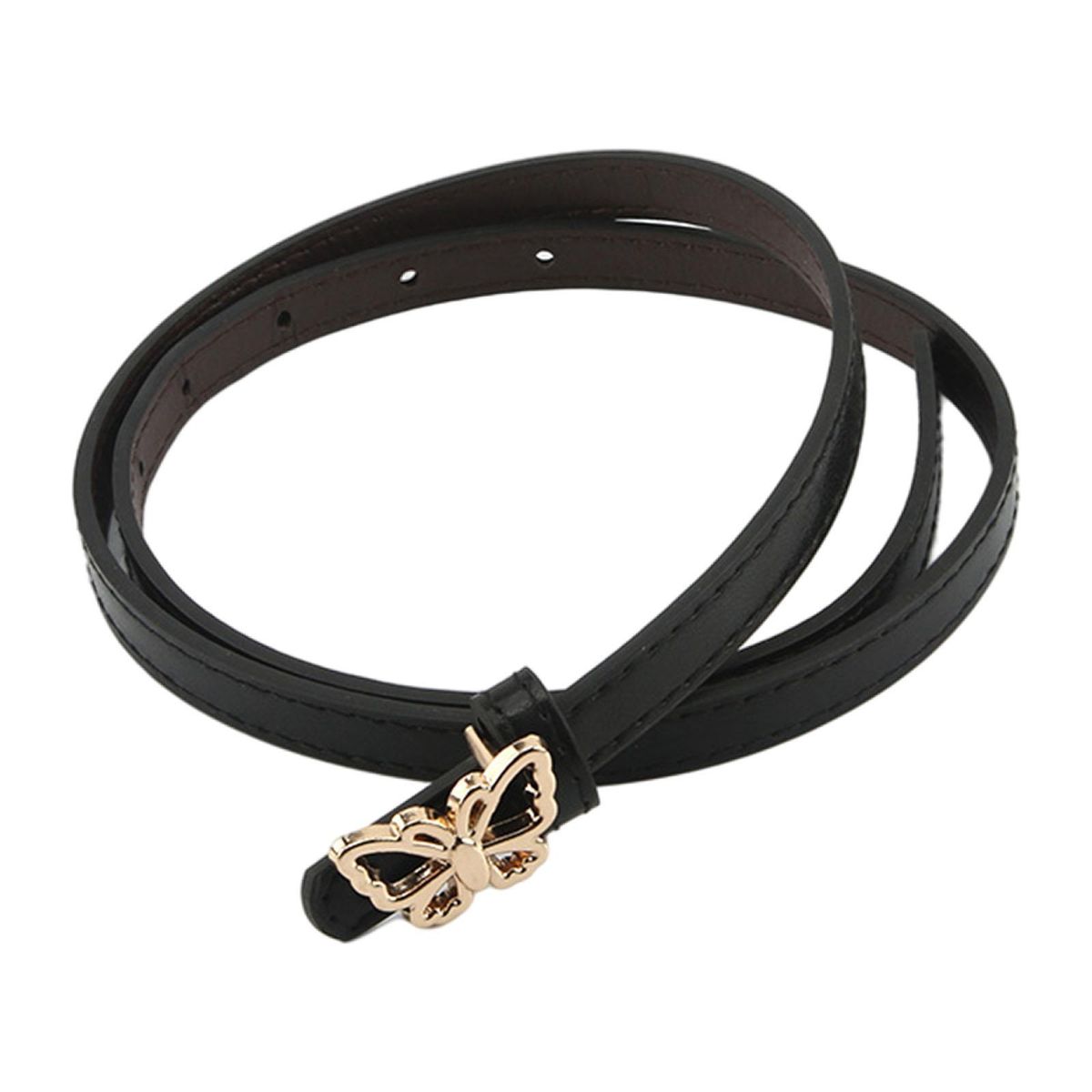 Ladies Leather Belt Stretch Strap Butterfly Button For Girl Jeans