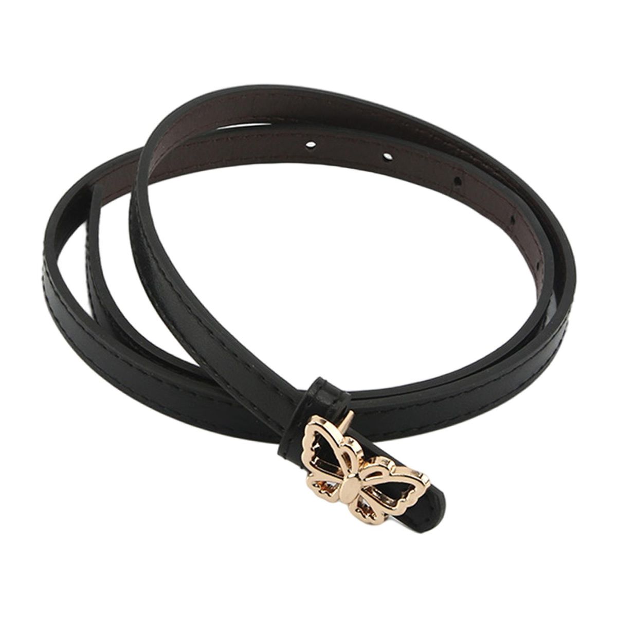 Ladies Leather Belt Stretch Strap Butterfly Button For Girl Jeans