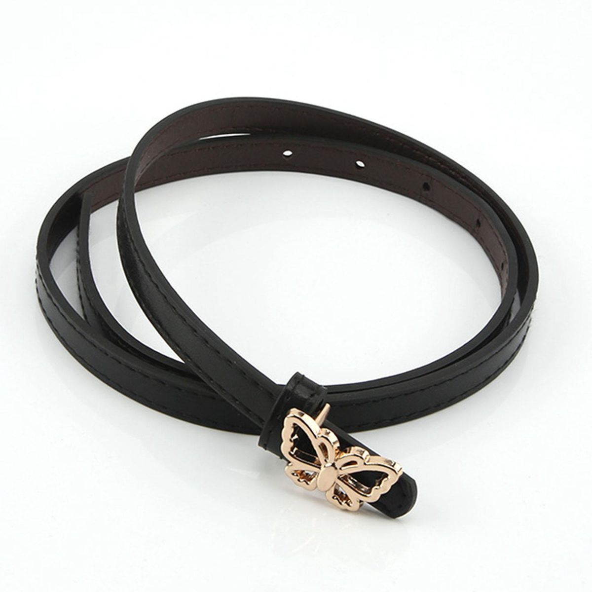 Ladies Leather Belt Stretch Strap Butterfly Button For Girl Jeans
