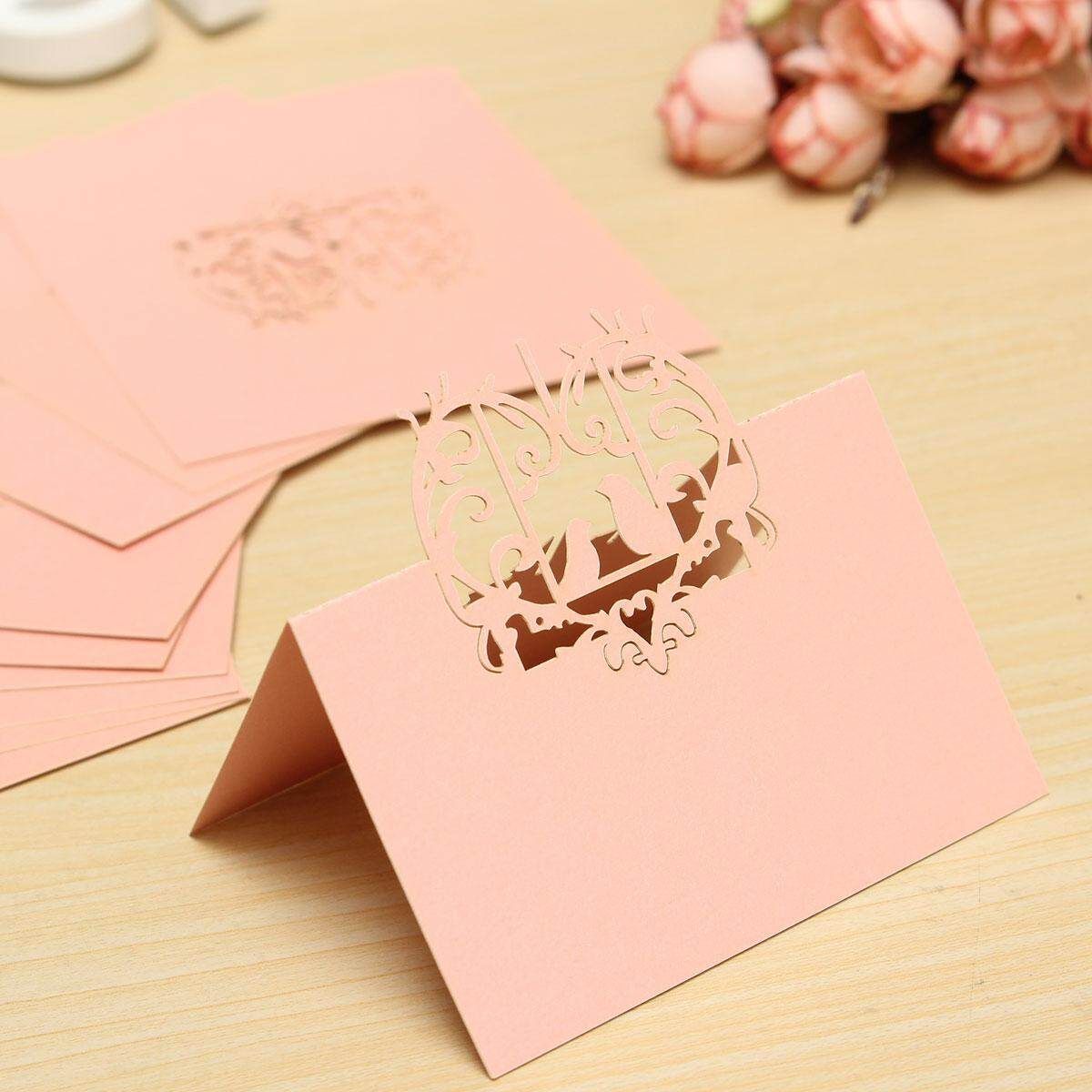 10pcs Love Birds Cut Wedding Party Table Name Place Invitation Cards Favor Decor Pink
