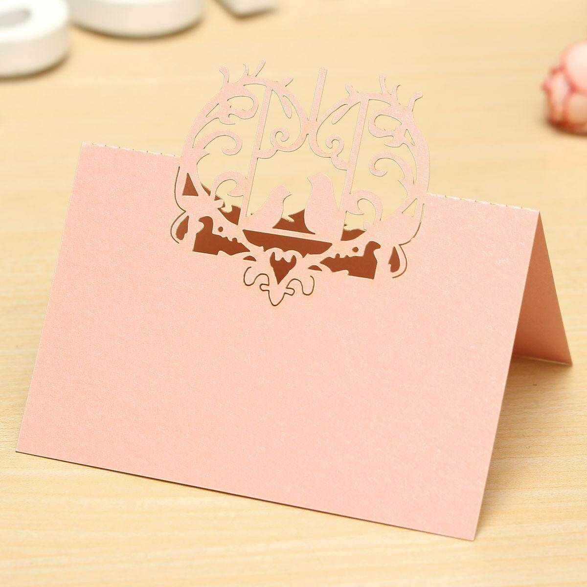 10pcs Love Birds Cut Wedding Party Table Name Place Invitation Cards Favor Decor Pink