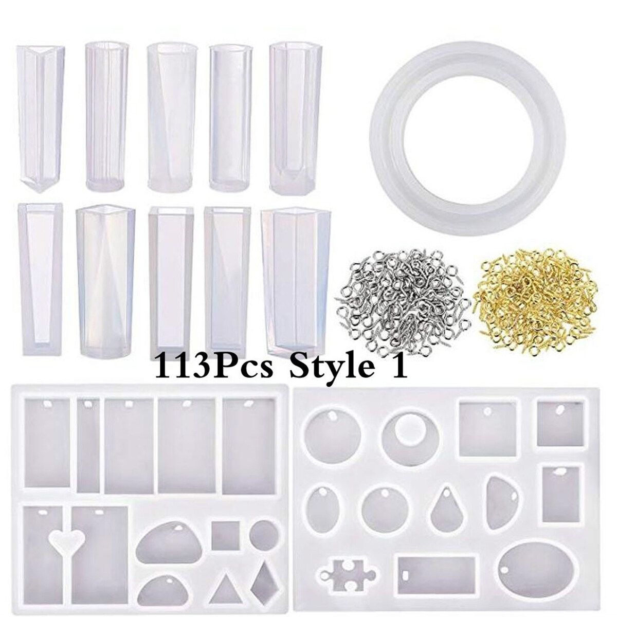 113/138 Pcs DIY Craft Silicone Resin Jewelry Casting Mold With Glitter And Flower Decoration DIY Artcraft Project Gift Pendant Making Tools Set For Beginners Pink