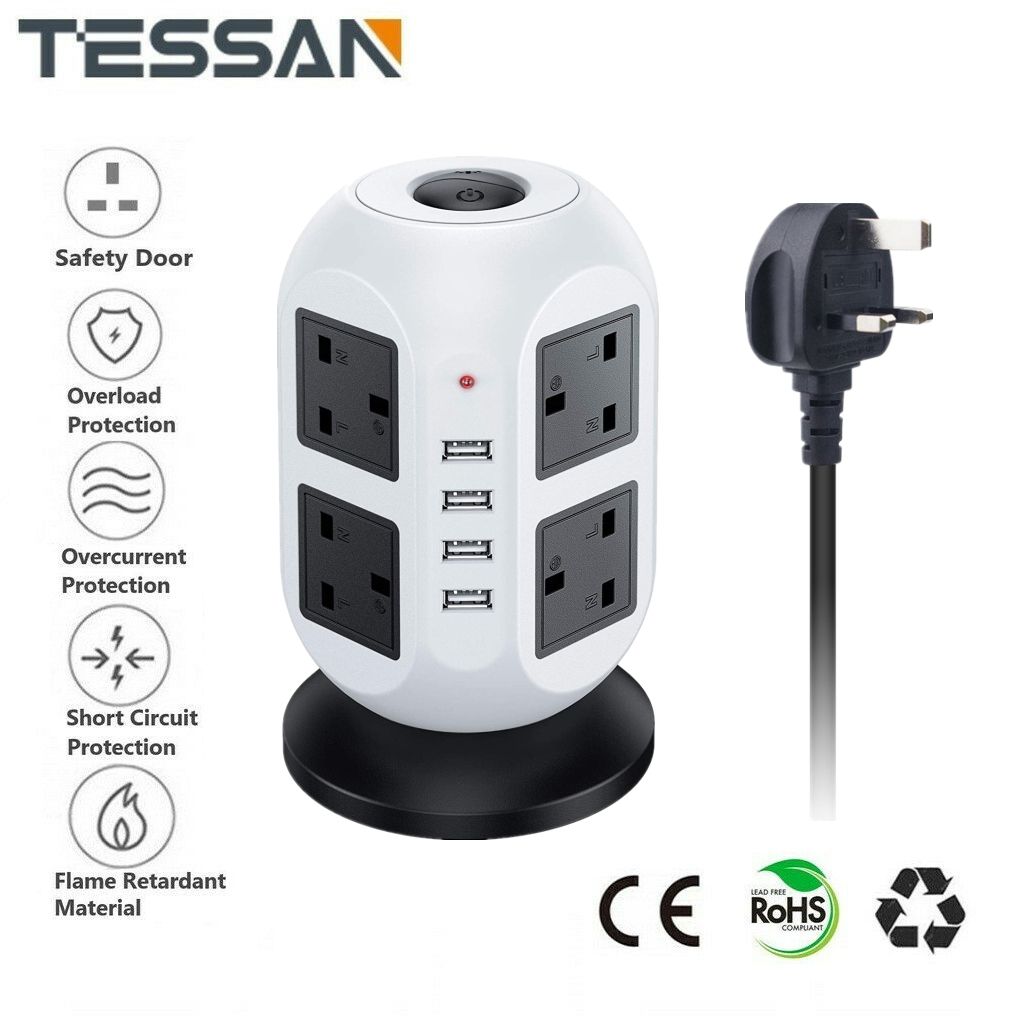 3M Extension Cord Power Strip UK Plug Socket With 4 USB