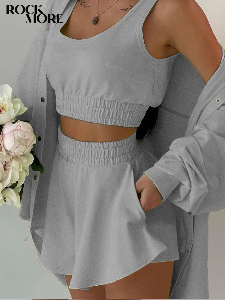 (3-piece Set)Rockmore Tracksuit Three Piece Set Women Oversize Hoodies Sweatshirt Sweatpants Joggers Short Pant Suits Femme Outfits Sweatsuit GRE