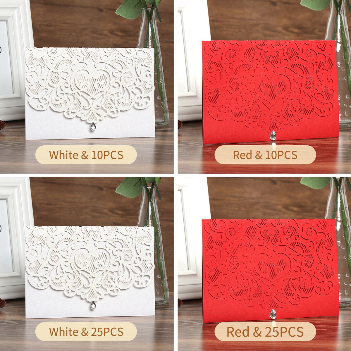 25PCS Hollow Out Wedding Invitations Cards With Envelopes