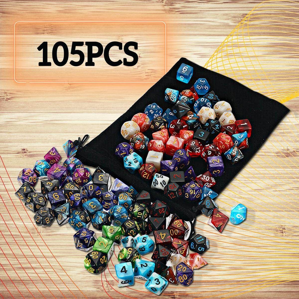 105PCS Metal Polyedrai Dice Set For Dungeons DND RPG MTG Dice Desktop Game + Bag