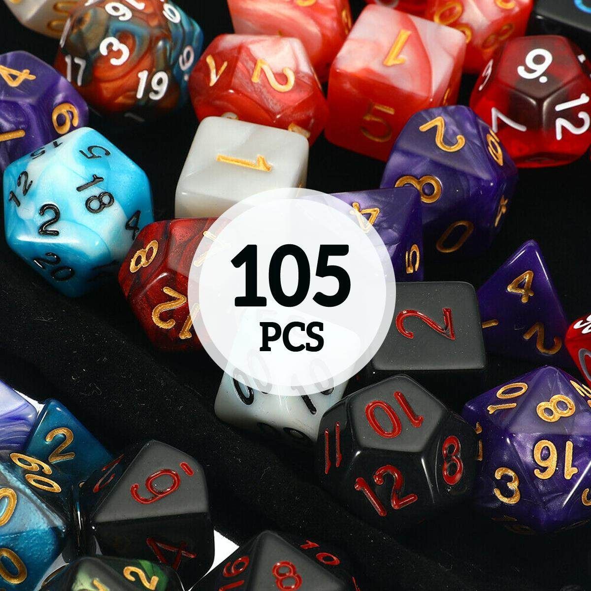 105PCS Metal Polyedrai Dice Set For Dungeons DND RPG MTG Dice Desktop Game + Bag
