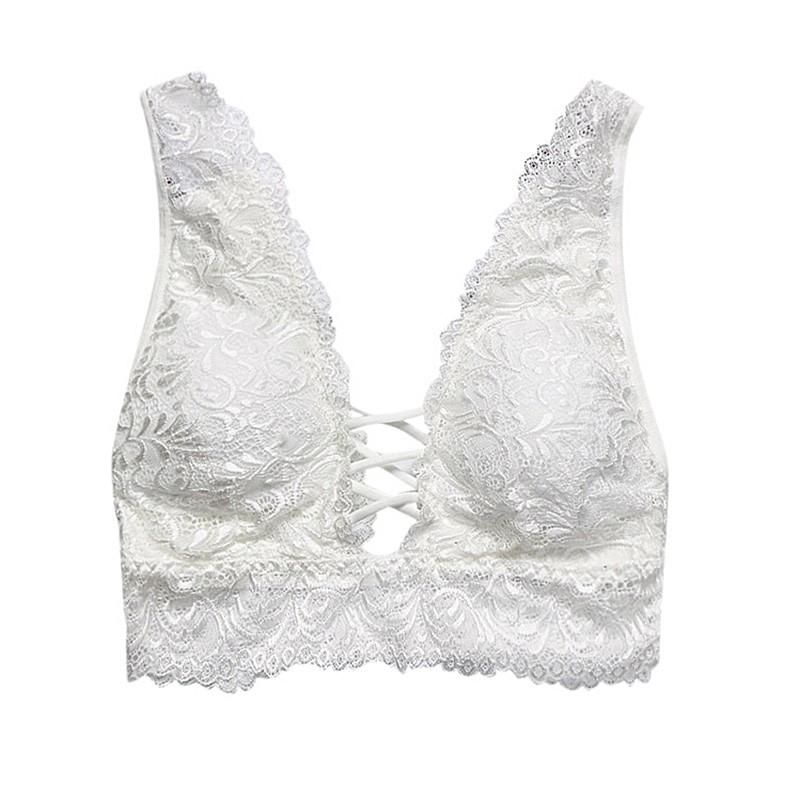 Women Bralette Floral Crochet Lace Wireless Trigangle Cups Padded Push Up Bandage Hollow Out Scallop Elegant Camisole