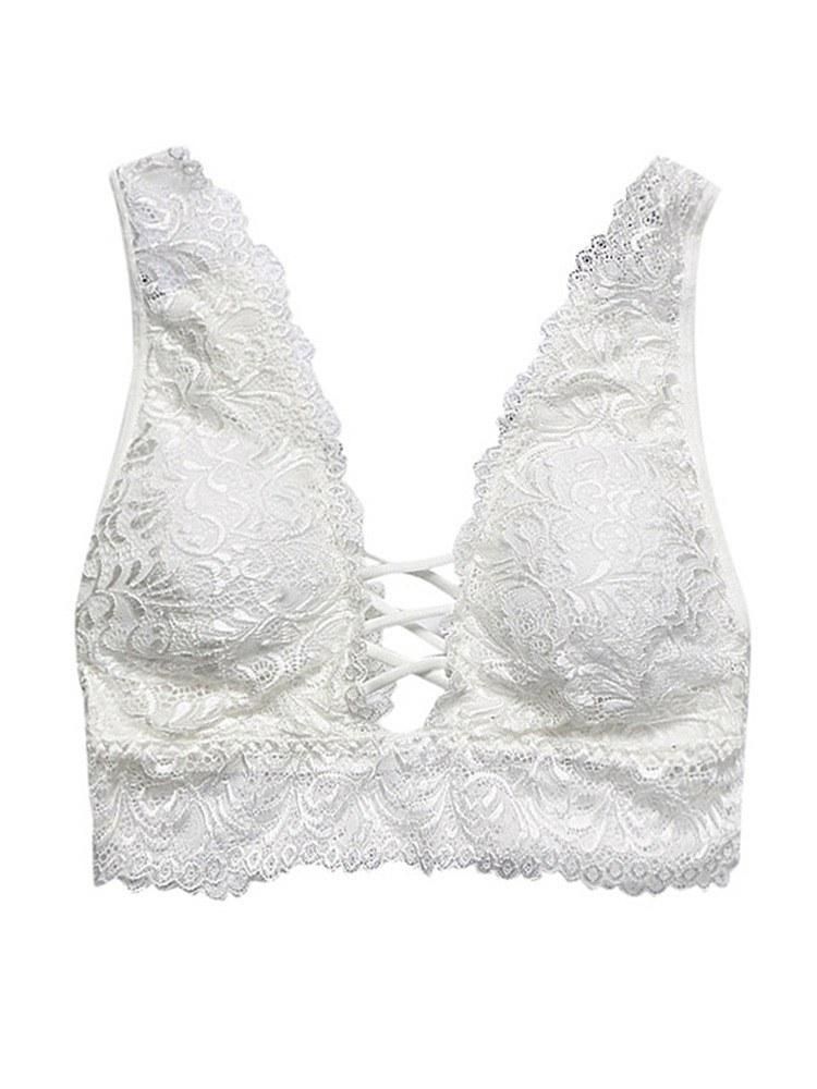 Women Bralette Floral Crochet Lace Wireless Trigangle Cups Padded Push Up Bandage Hollow Out Scallop Elegant Camisole