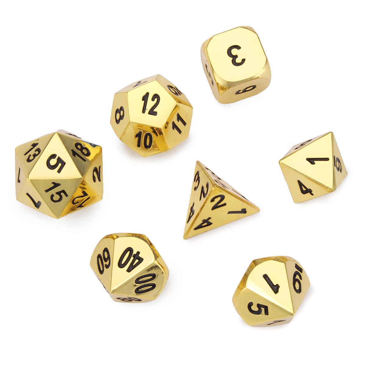 Embossed Antique Metal Polyhedral Dice Role Playing Game Party W/ Bag Imitation Gold