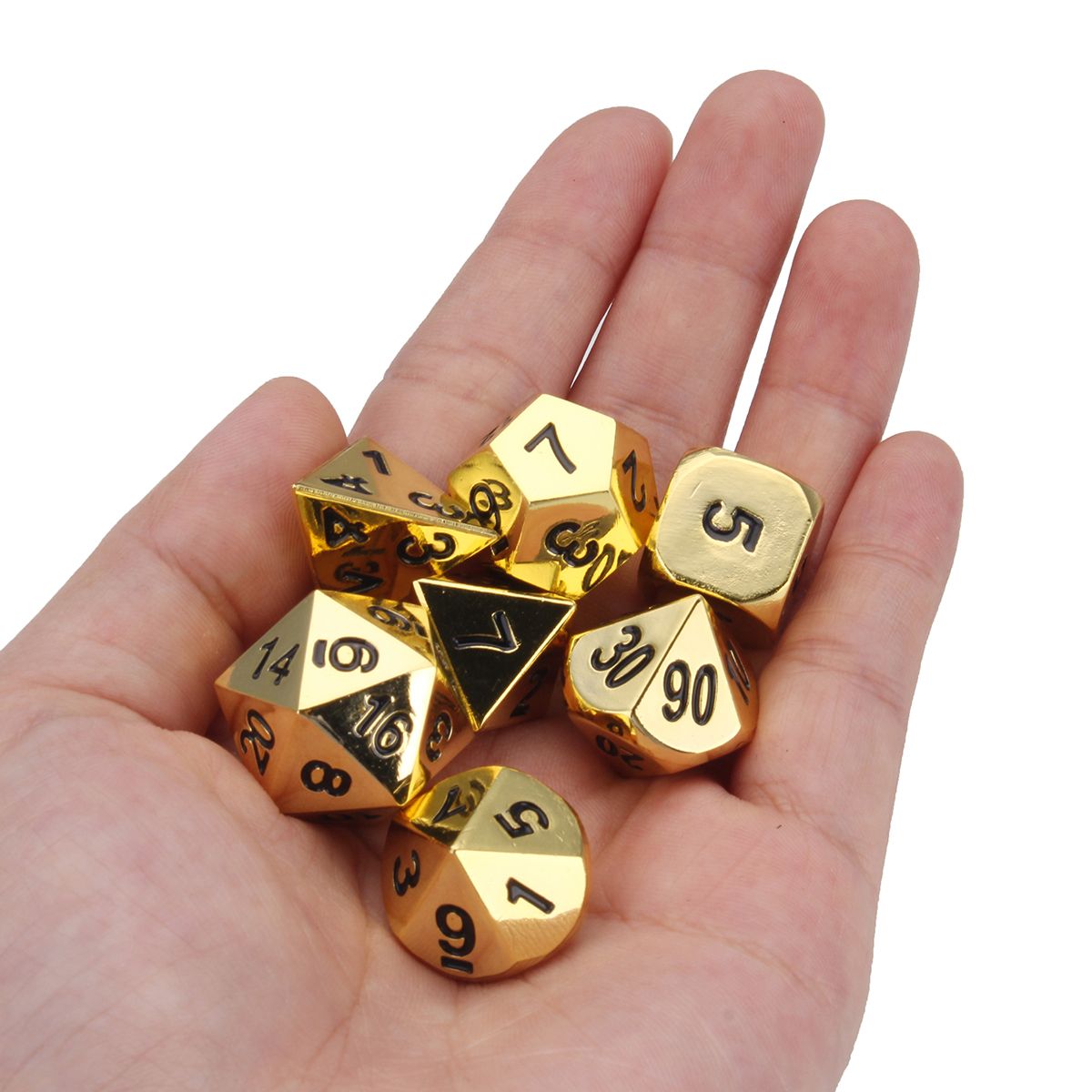 Embossed Antique Metal Polyhedral Dice Role Playing Game Party W/ Bag Imitation Gold